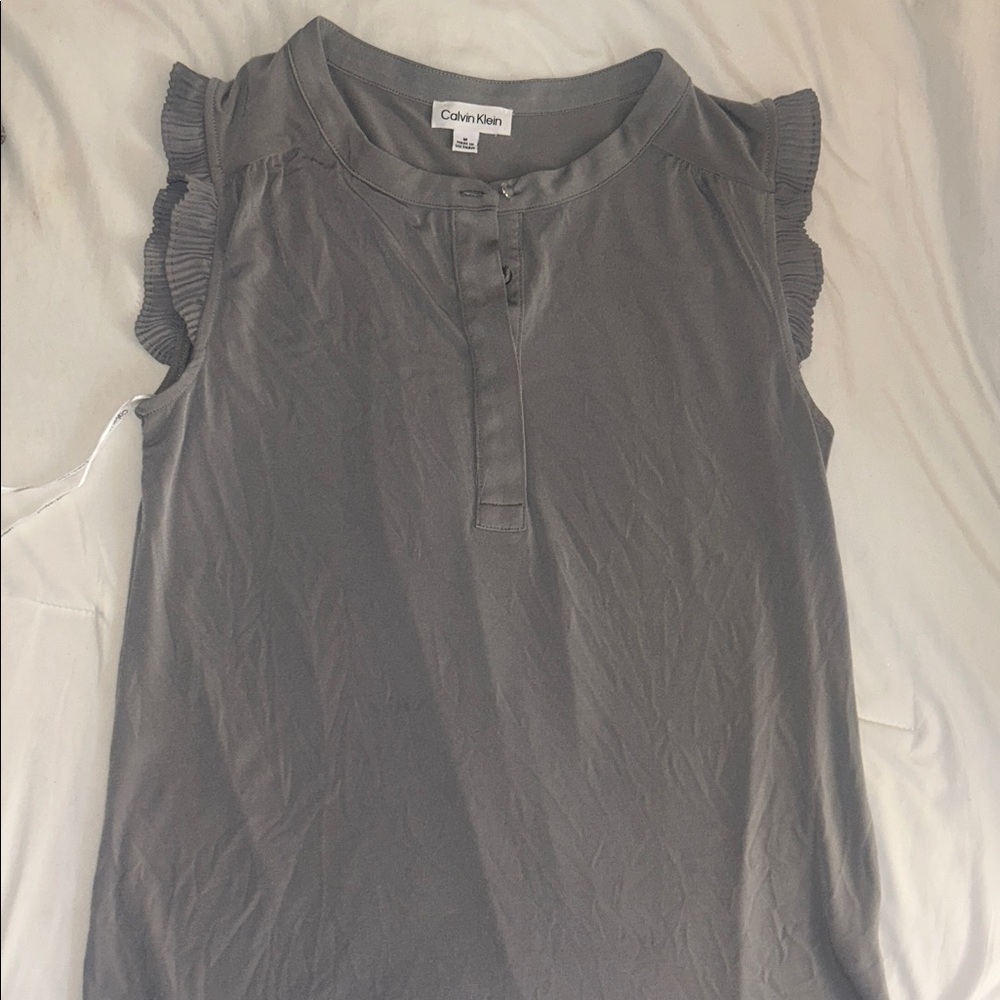 Calvin Klein Charcoal Ruffle Sleeve Blouse